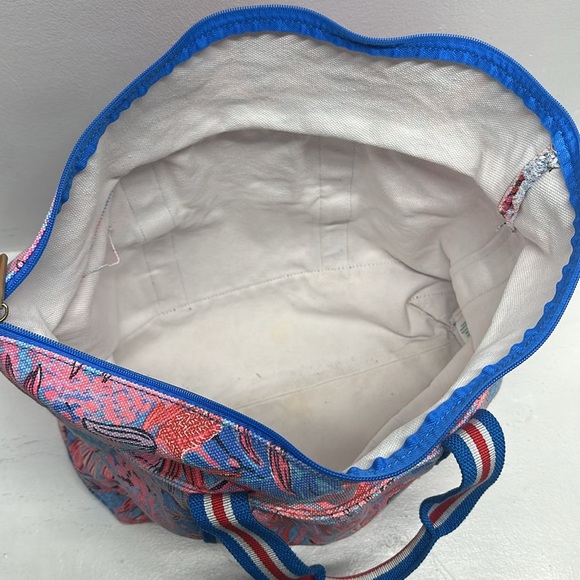 Lilly Pulitzer Mercato Tote Bag Shoulder Strapas Floral Ruby Red Wild Times Blue - Picture 8 of 10